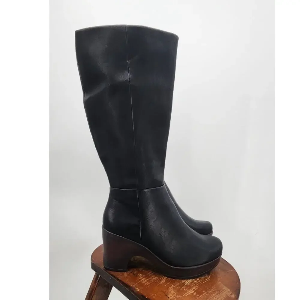 NEW NWOB B.O.C. Brogan High-Heel Knee-High Boots Size 8M Black Brown Comfort